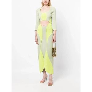 Cult Gaia Panelled Design High Waisted Lenny Ribbed Knit Set Light Green XS